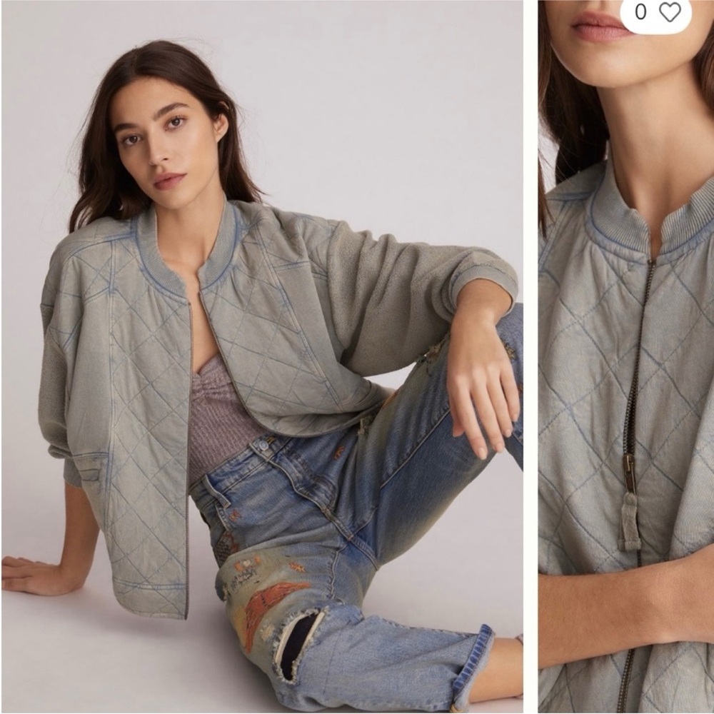 NWOT Anthropologie Pilcro quilted bomber jacket in Turquoise - XS